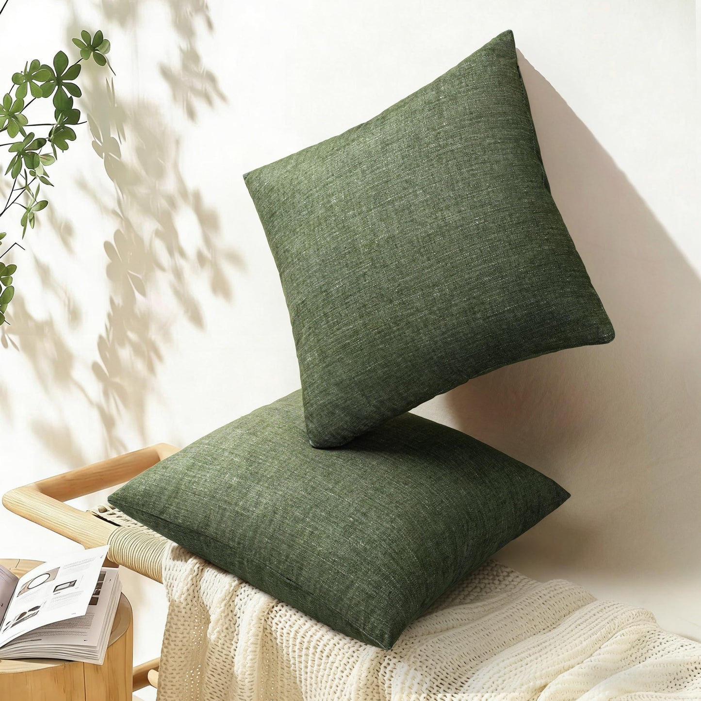 AELS Decorative Throw Pillow Covers 16x16, Set of 2, Soft Textured Look Printed Pillow Case, Modern Farmhouse Cushion Case for Bed Couch Sofa, Light Olive Green (Covers Only)