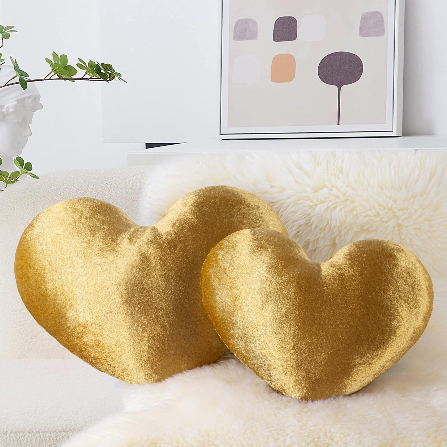 AELS Heart Shaped Pillow, 20 Inches Heart Decorative Throw Pillows, Faux Fur Love Cute Pillows, Valentines Day Decorations, Wedding Decor, Living Room Bedroom Nursery Decor, White