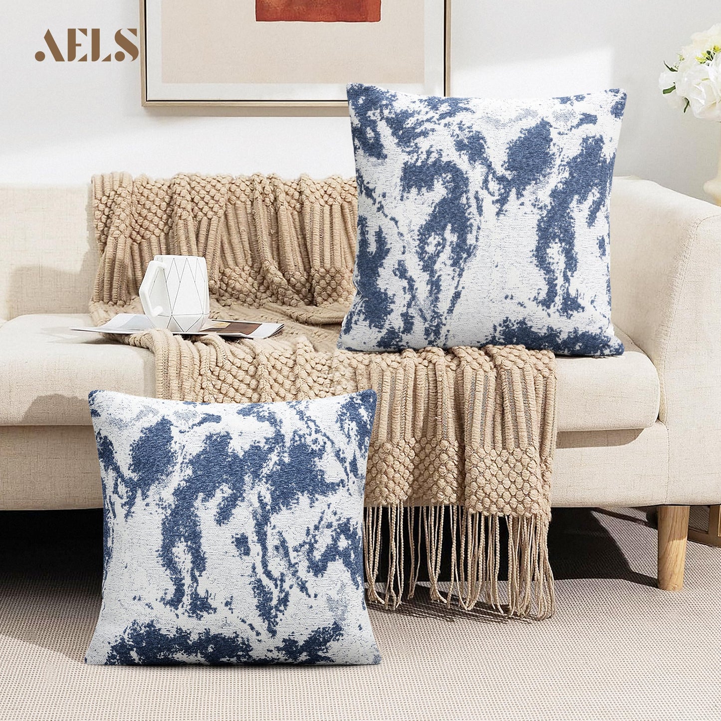 AELS Decorative Throw Pillow Covers 18x18, Set of 2, Abstract Jacquard Textured Pillow Case, Modern Cushion Case for Bed Couch Sofa, Ombre Gray (Covers Only)