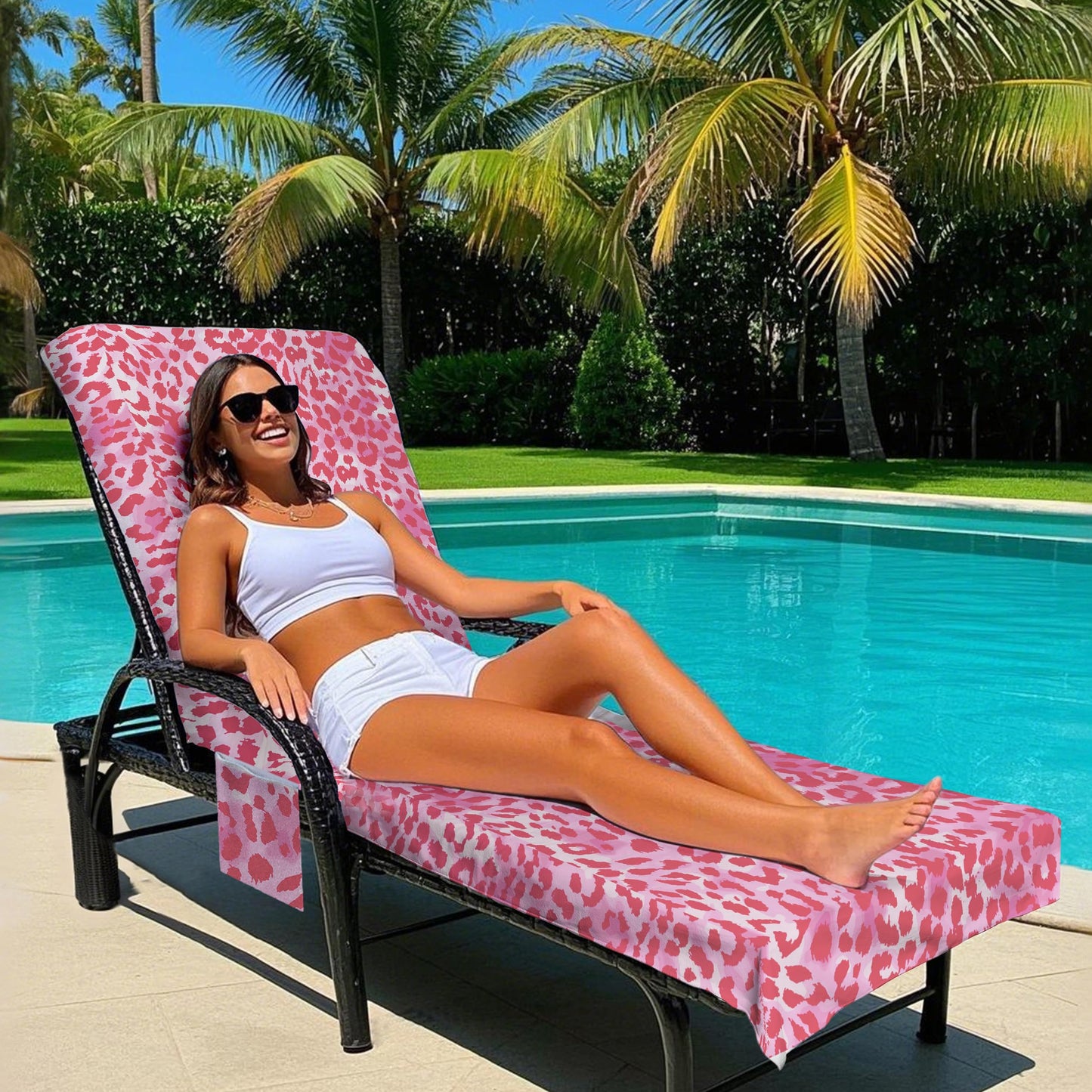 Lounge Chair Towel Cover, Pack of 2 - Microfiber Beach Towels with Pockets, Fits Outdoor Garden Beach Hotel Pool Chairs, Non-Slip & Portable Design, 85" X 30", Ombre Blue Stripes
