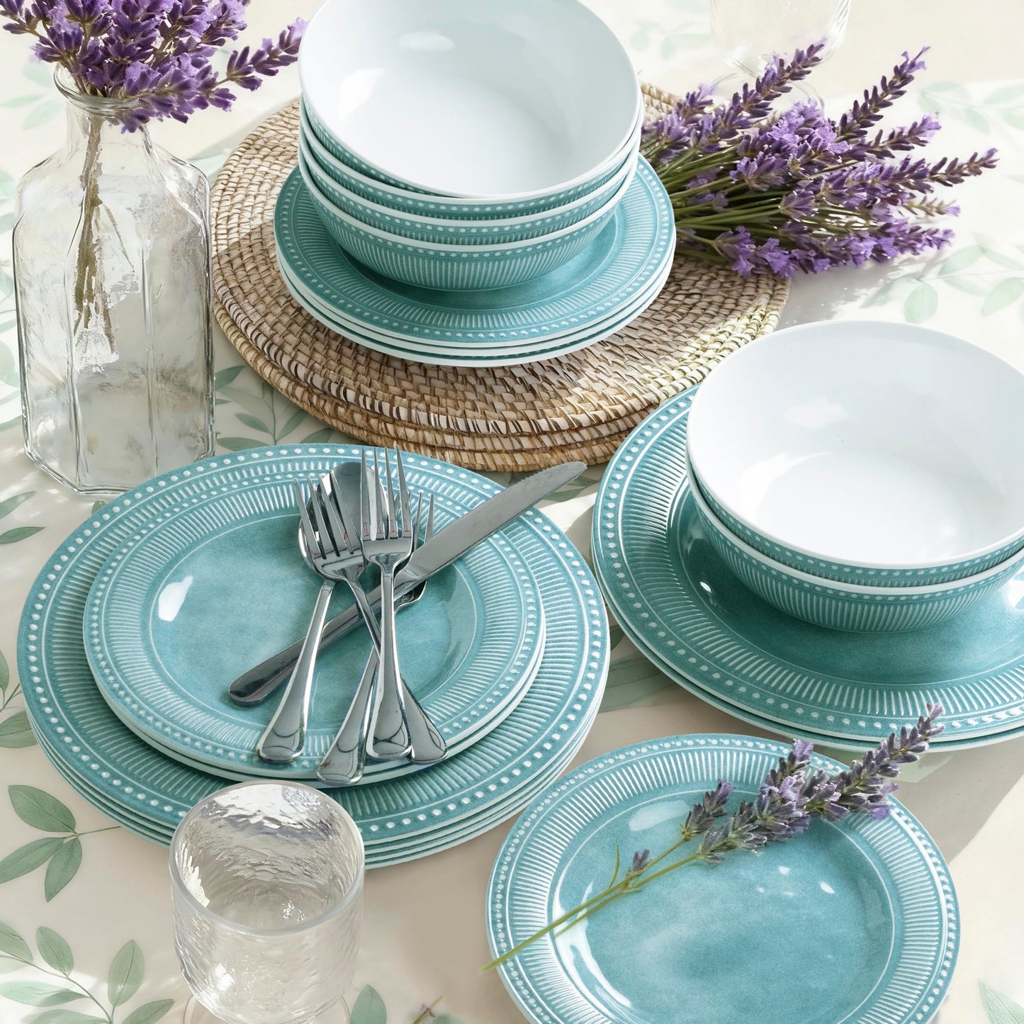 Melamine Dinnerware Set of 12 Pcs, Dinner Dishes Set for Indoor and Outdoor Use, Melamine Plates and Bowls Set for 4, Dishwasher Safe, Lightweight Unbreakable, BPA Free, Blue