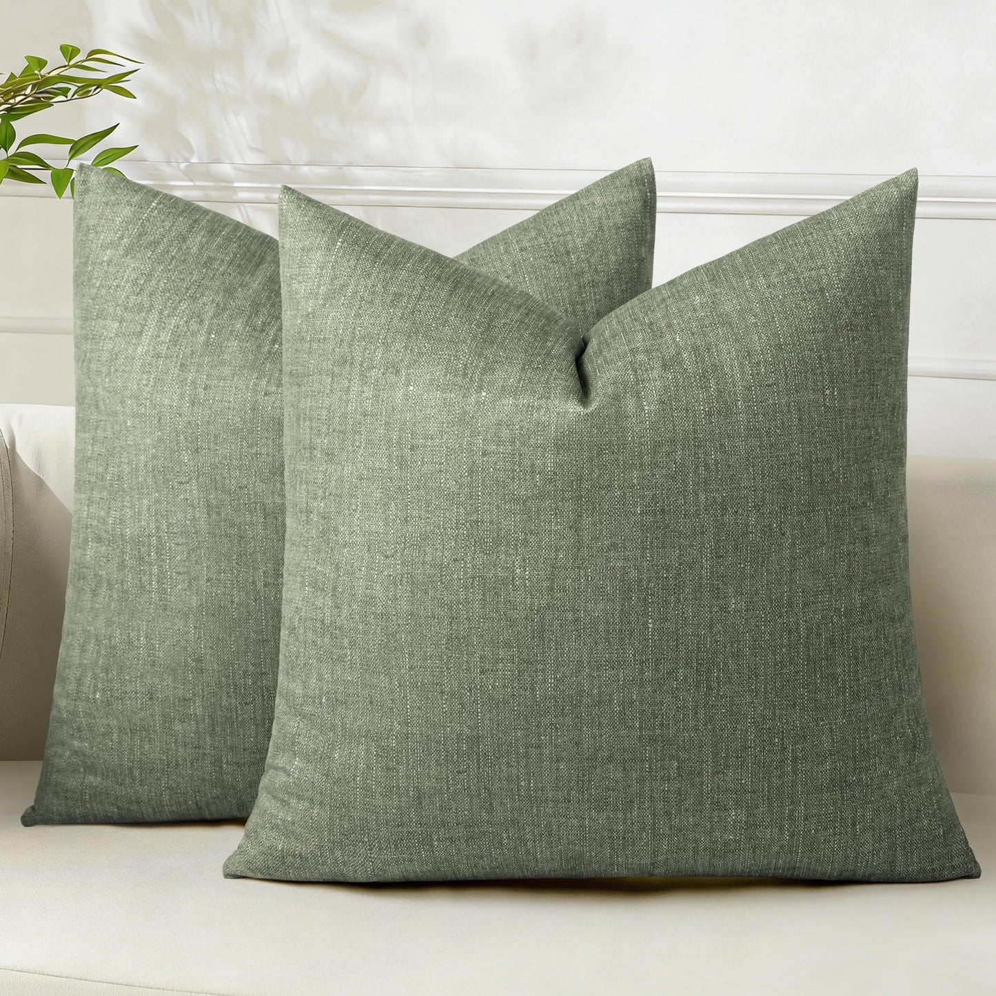 AELS Decorative Throw Pillow Covers 16x16, Set of 2, Soft Textured Look Printed Pillow Case, Modern Farmhouse Cushion Case for Bed Couch Sofa, Light Olive Green (Covers Only)