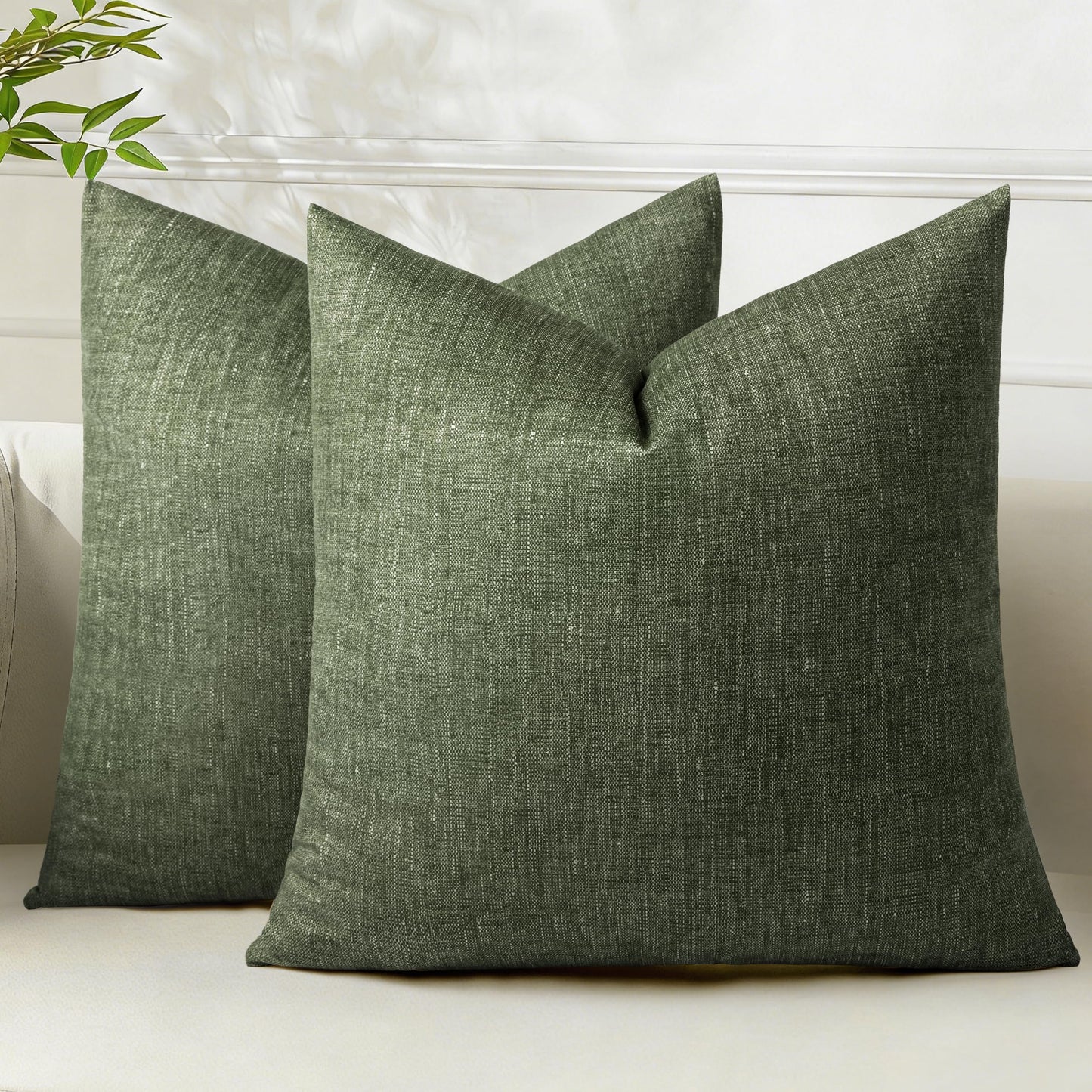AELS Decorative Throw Pillow Covers 16x16, Set of 2, Soft Textured Look Printed Pillow Case, Modern Farmhouse Cushion Case for Bed Couch Sofa, Light Olive Green (Covers Only)
