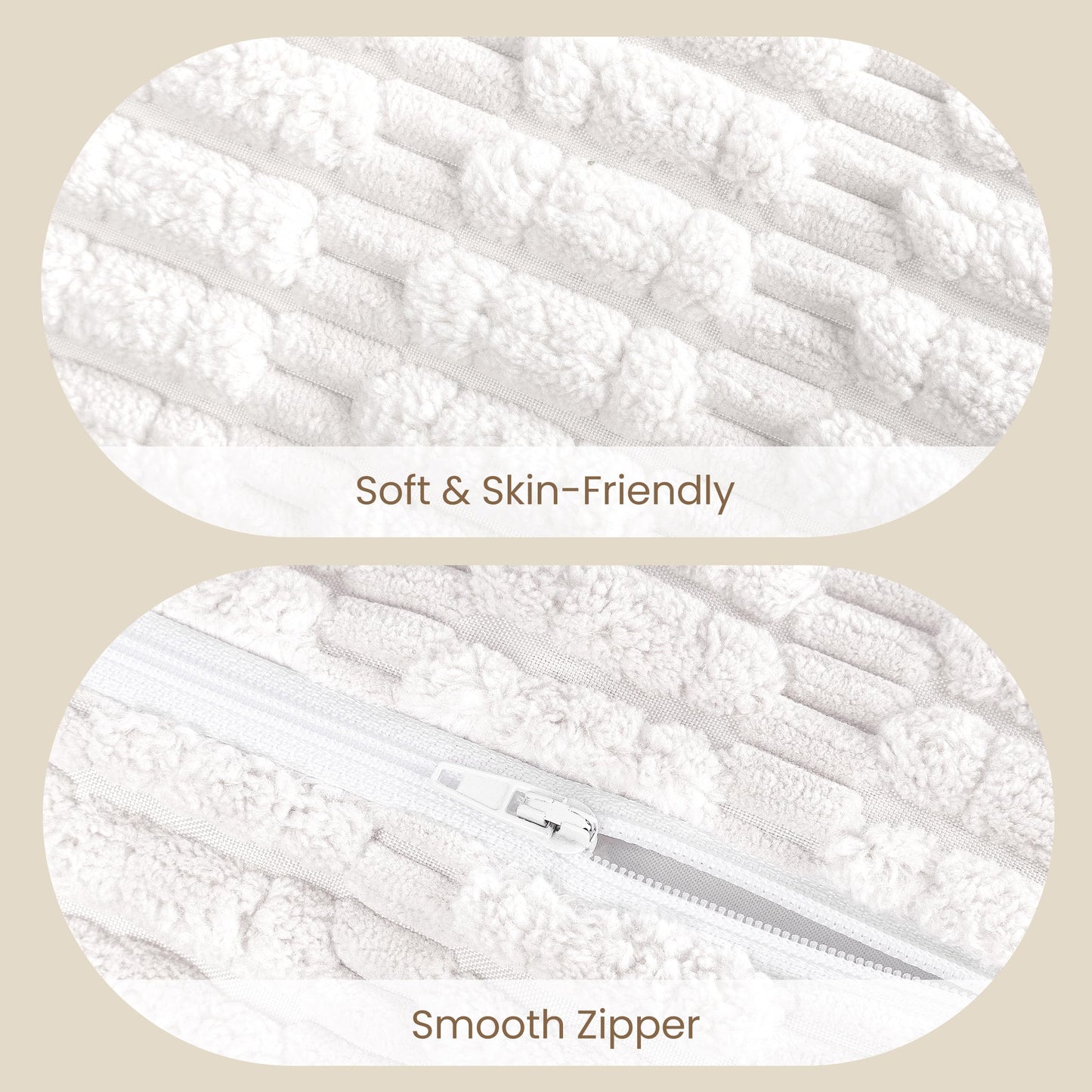 AELS Faux Fur Striped Cylinder Pillows Set of 2, 8" x 24" Decorative Modern Bolster Pillows with Removable Washable Cover & Insert, Body Pillow for Couch Bed, Living Room Bedroom Nursery Decor, White