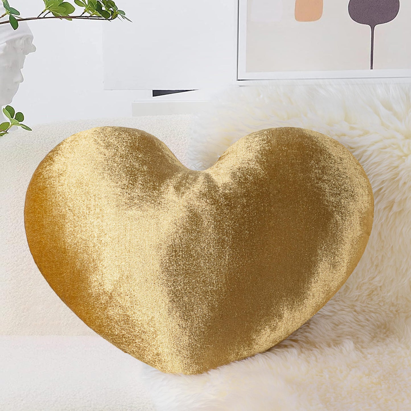 AELS Heart Shaped Pillow, 20 Inches Heart Decorative Throw Pillows, Faux Fur Love Cute Pillows, Valentines Day Decorations, Wedding Decor, Living Room Bedroom Nursery Decor, White
