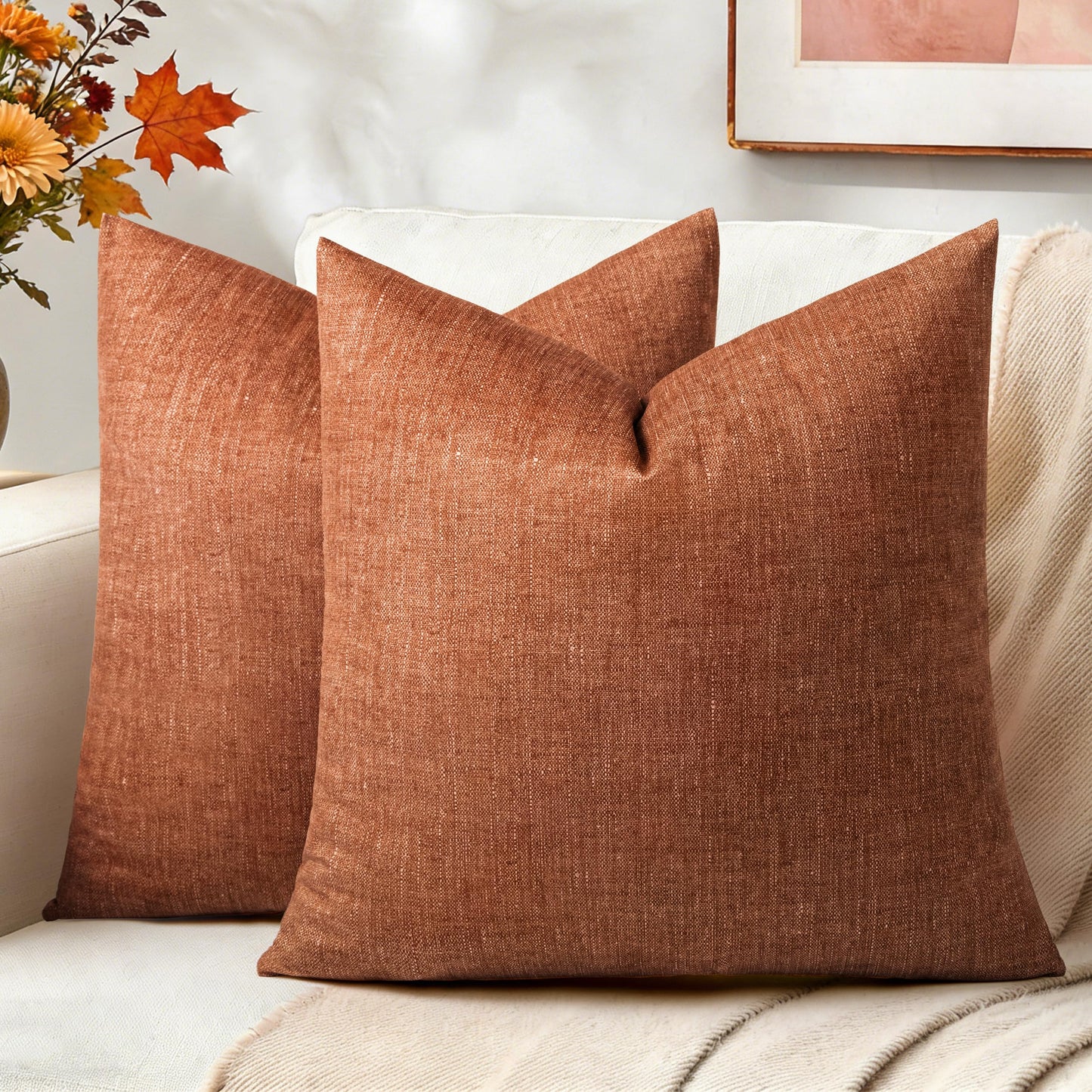 AELS Decorative Throw Pillow Covers 16x16, Set of 2, Soft Textured Look Printed Pillow Case, Modern Farmhouse Cushion Case for Bed Couch Sofa, Light Olive Green (Covers Only)