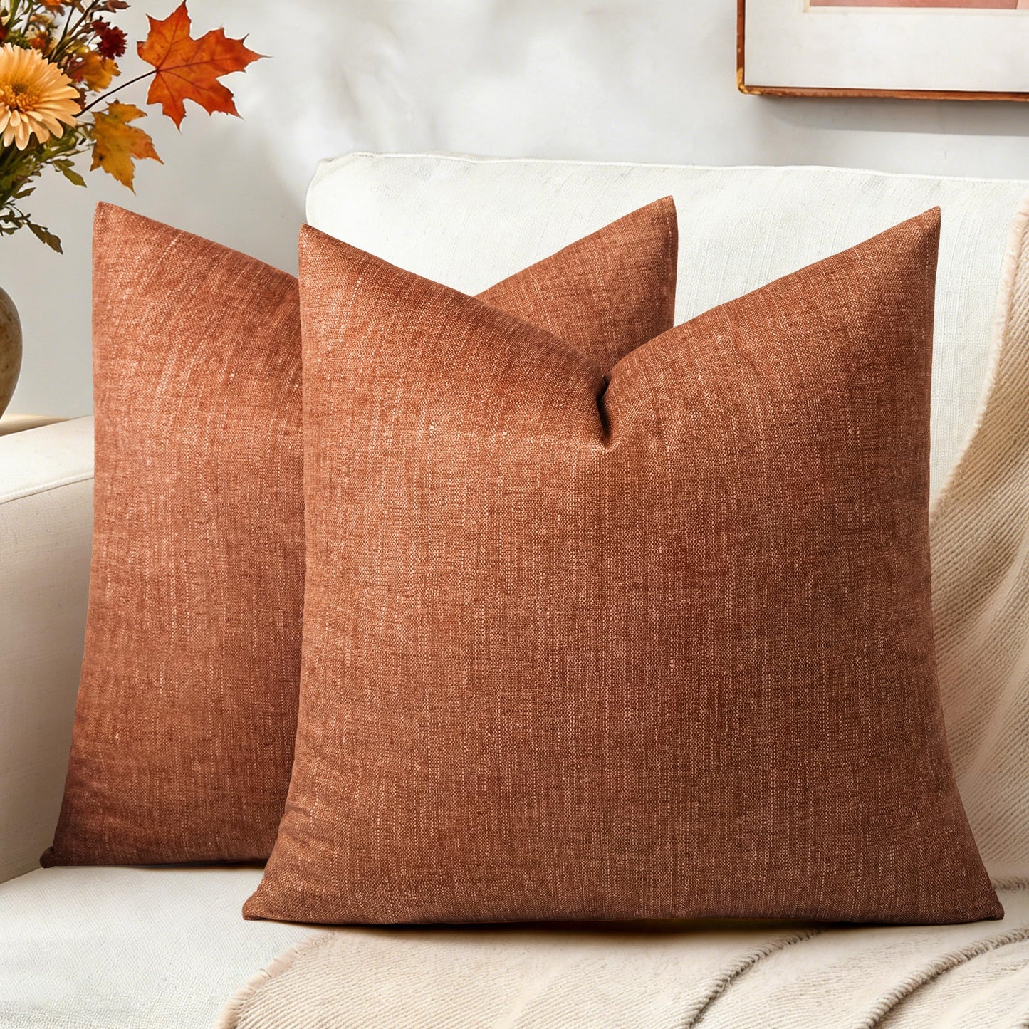 AELS Decorative Throw Pillow Covers 16x16, Set of 2, Soft Textured Look Printed Pillow Case, Modern Farmhouse Cushion Case for Bed Couch Sofa, Light Olive Green (Covers Only)