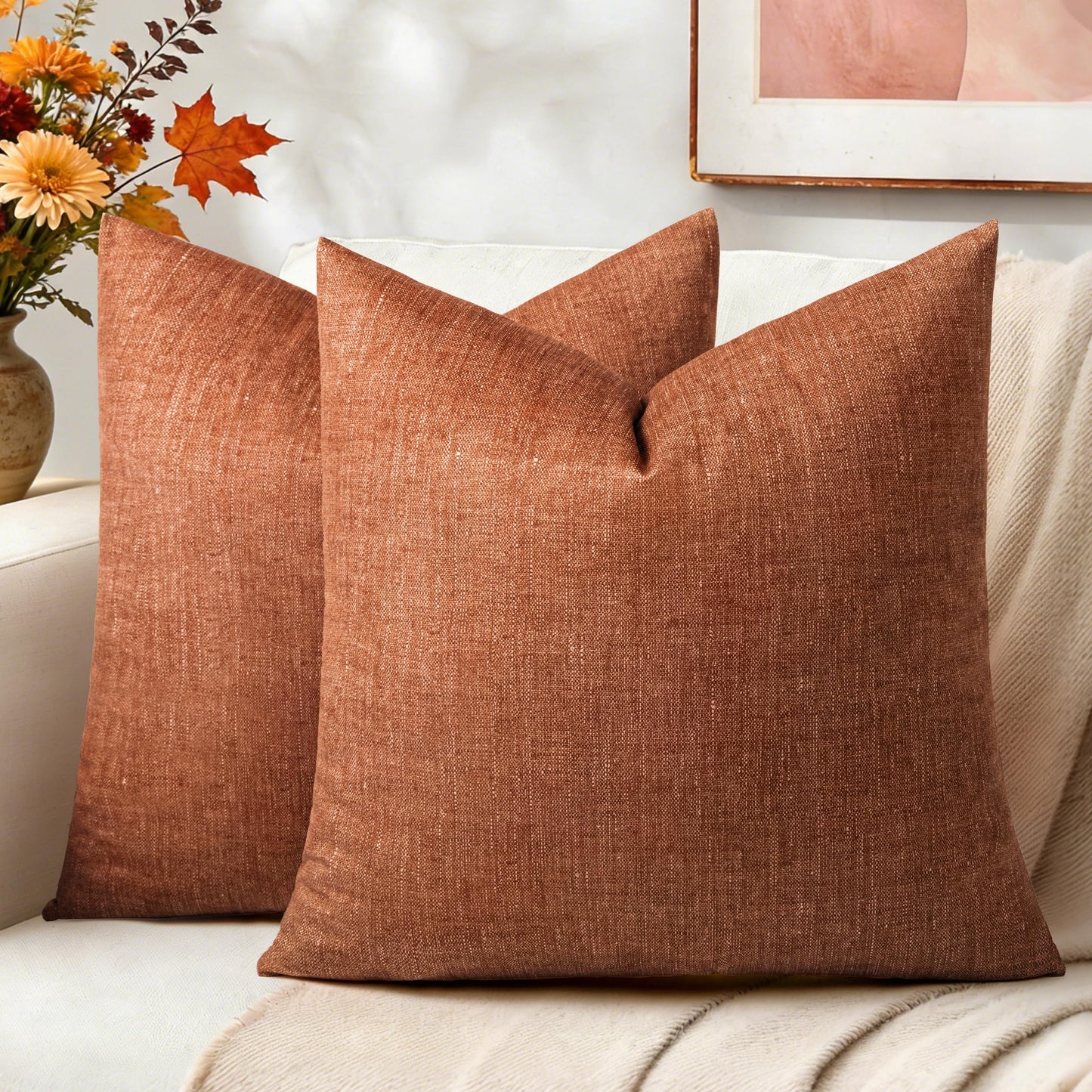 AELS Decorative Throw Pillow Covers 16x16, Set of 2, Soft Textured Look Printed Pillow Case, Modern Farmhouse Cushion Case for Bed Couch Sofa, Light Olive Green (Covers Only)